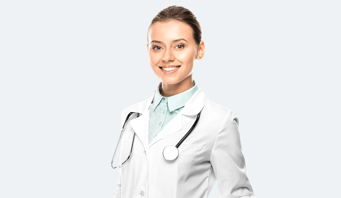 A doctor with a stethoscope using chatsupport