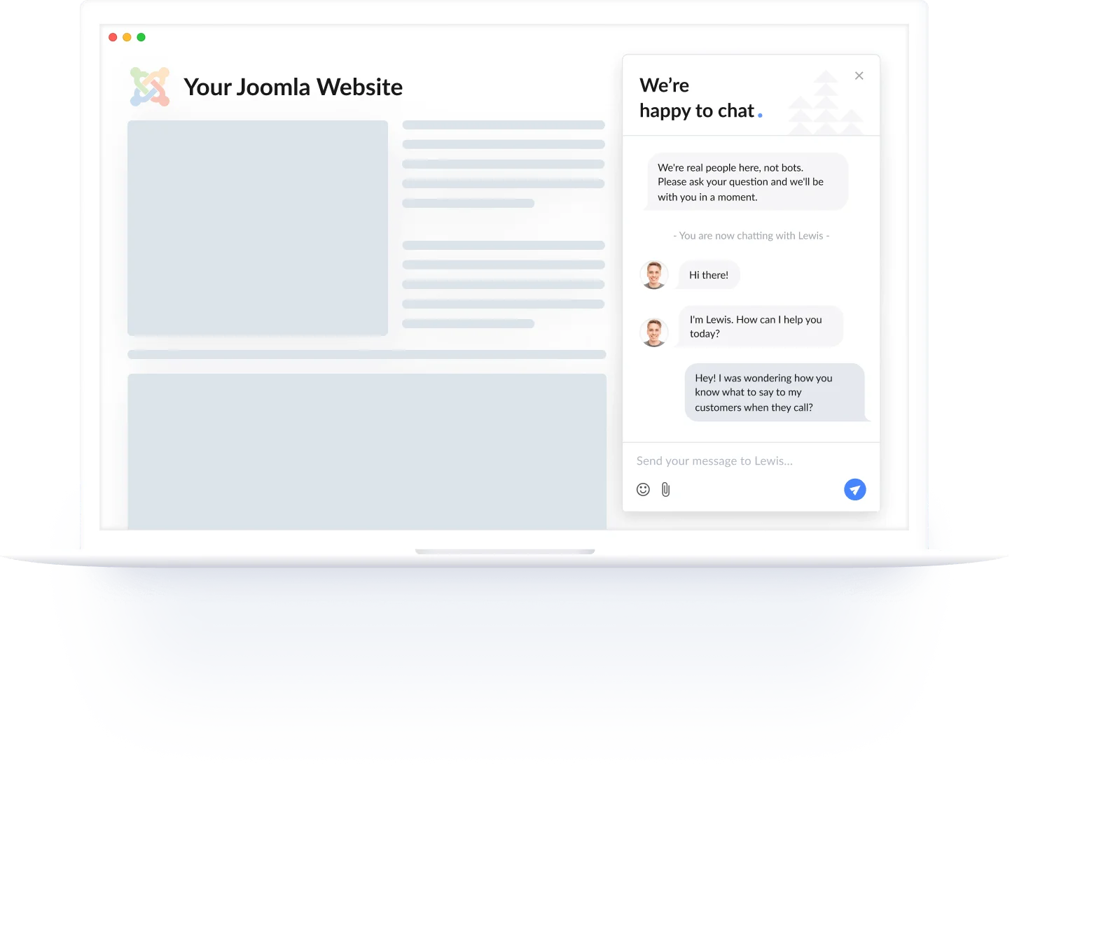 An image showing a chat conversation adjacent to the joomla settings page.