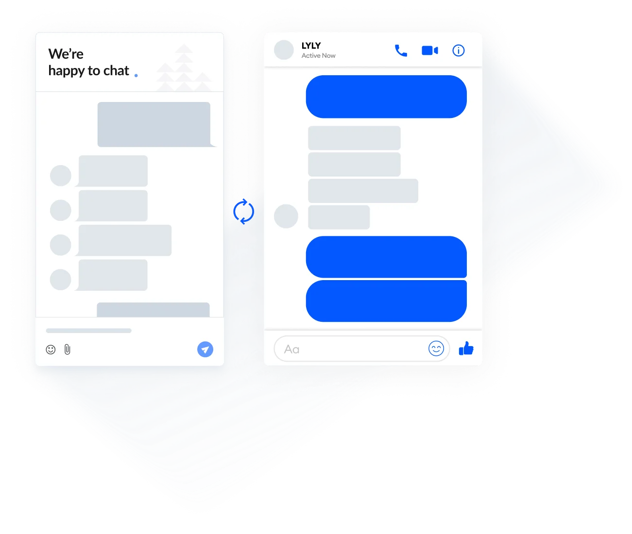 The chatsupport and messenger interfaces adjacent to each other.