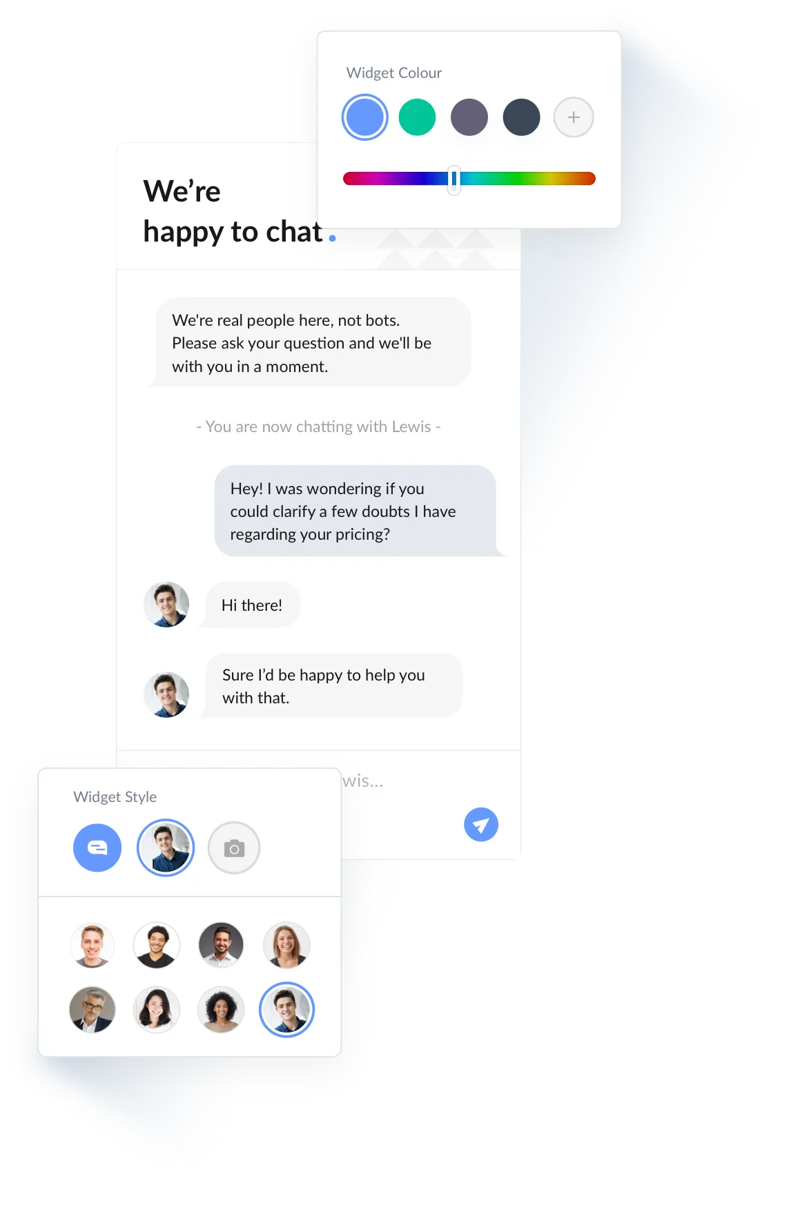 Live Chat window showing customizing options